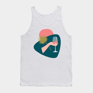 Hand with a glass of rose wine and leaf Tank Top